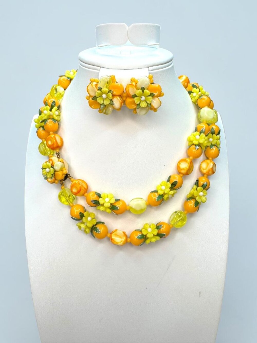 Hong Kong Fruit Salad Acrylic Beaded Necklace Earrings Set 1960s Vintage